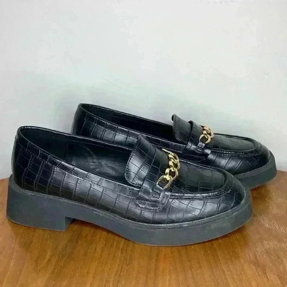 Reaction Kenneth Cole Black Sienna Lug Loafer Womens Size 9 Chunky - Picture 5 of 8